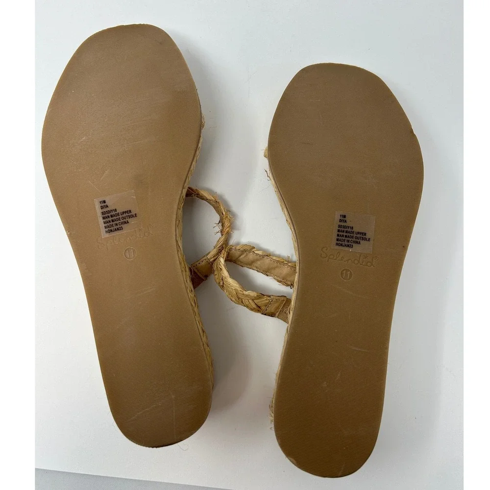 Splendid Diya Tan Braided Raffia Wedge Heel Espadrille Sandals Womens 11 Slip-on